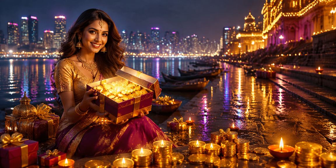 Mumbai VIP member enjoying mobile gaming during Diwali festival lighting
